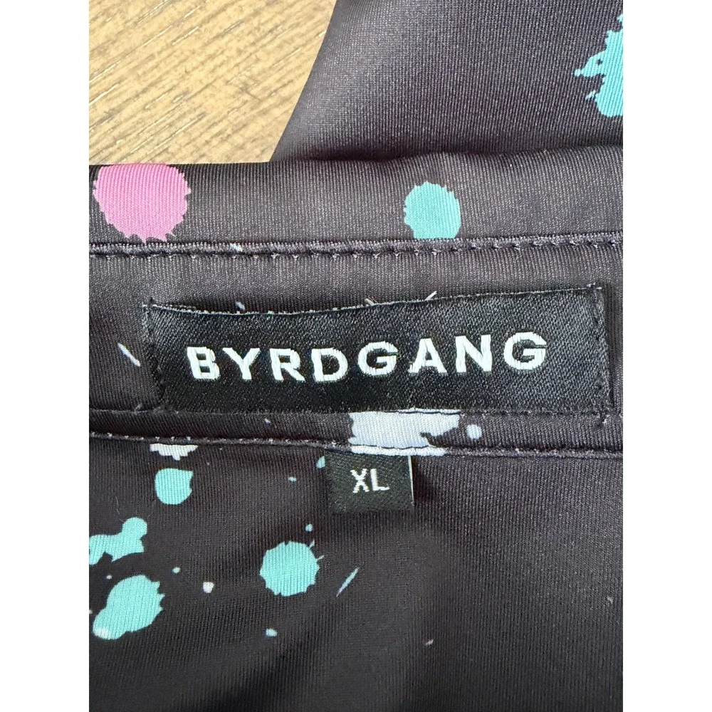 Byrdgang Paint Splatter Polo Shirt Mens XL Black Pink Blue Performance Golf Tee‎